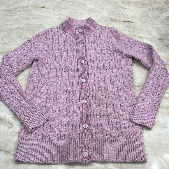 LL Bean Double L® Cable Knit Button-Front Cardigan | Lilac | Women's Medium - Picture 1 of 13
